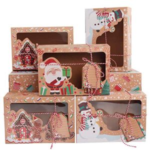ourwarm 12 pack christmas cookie boxes large holiday bakery gift boxes with window and tags, kraft cupcake boxes, food packaging containers for gift giving, christmas party favor, fits 20 cookies