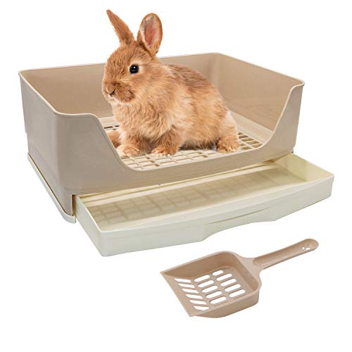 BWOGUE Large Rabbit Litter Box Toilet,Potty Trainer Corner Litter Bedding Box with Drawer Larger Pet Pan for Adult Guinea Pigs, Rabbits, Hamster, Chinchilla, Ferret, Galesaur, Small Animals