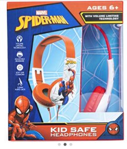 spider man kid safe headphones for toddlers (small headphones) best for ages 2 to 5 yrs old over the ear padded cushions flying on a web design