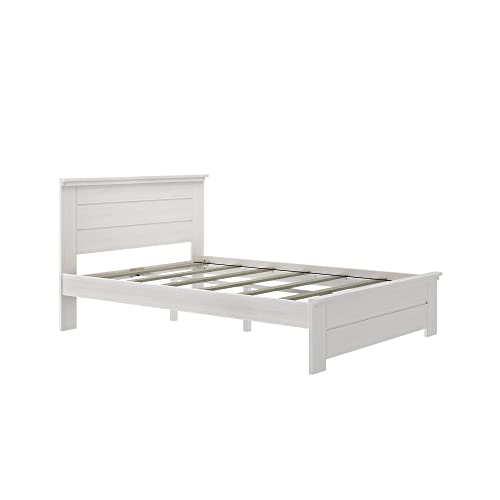Plank+Beam Rustic Wood Queen Bed Frame, Platform Bed with Headboard, Solid, White Wash