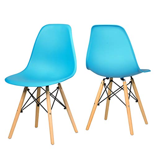 HAPPYGRILL Dining Chairs Modern Style DSW Wood Chair, Shell Lounge Plastic Chairs for Patio Kitchen Dining, 2pcs Set