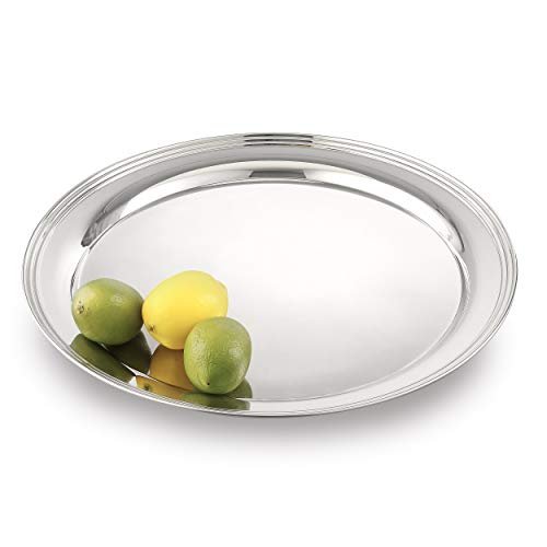 Elegance Round Stainless Steel Serving Tray, 17", Silver