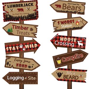20 pieces lumberjack party directional welcome signs door cutouts camping winter birthday party favor ideas decoration supplies