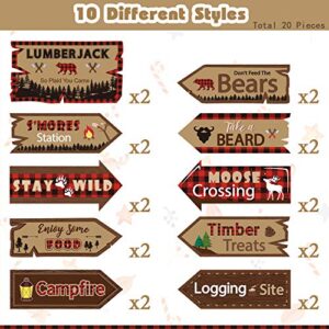 20 Pieces Lumberjack Party Directional Welcome Signs Door Cutouts Camping Winter Birthday Party Favor Ideas Decoration Supplies