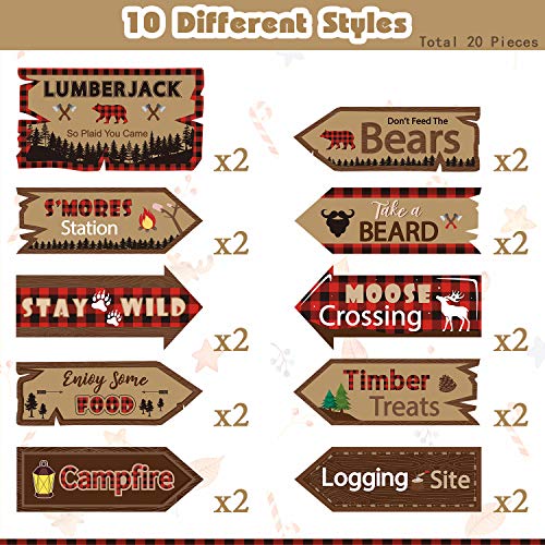 20 Pieces Lumberjack Party Directional Welcome Signs Door Cutouts Camping Winter Birthday Party Favor Ideas Decoration Supplies