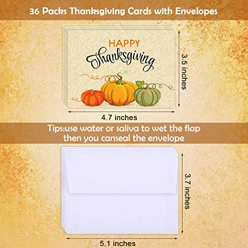 Set of 36 Thanksgiving Greeting Cards with Envelopes, 9 Thanksgiving Designs Note Cards for Thanksgiving, Appreciation