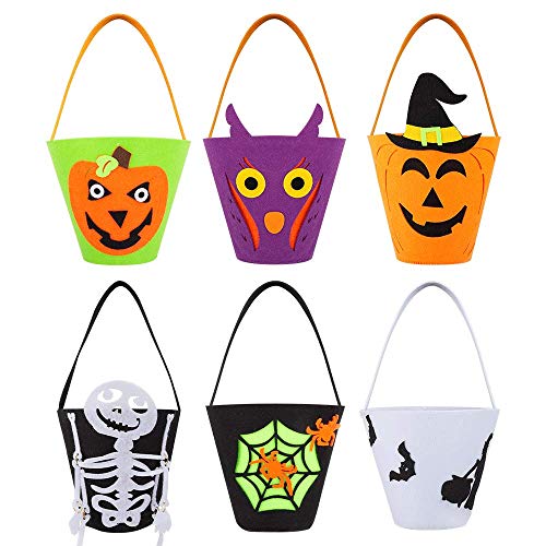 6 Piece Trick or Treat Bucket, Halloween Treat Bags, Non-Toxic Halloween Party Supplies for Kids, Boys and Girls