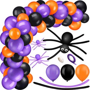 202 pieces halloween balloon garland arch kit 13 inch and 24 inch black orange purple latex balloons, balloon tap strip, adhesive dots for halloween party decorations supplies