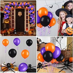 202 Pieces Halloween Balloon Garland Arch kit 13 Inch and 24 Inch Black Orange Purple Latex Balloons, Balloon Tap Strip, Adhesive Dots for Halloween Party Decorations Supplies