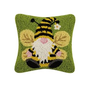 peking handicraft 30tg506c10sq bee gnome poly filled hook pillow, 10-inch square, wool and cotton