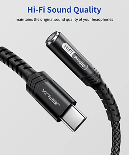 JSAUX 2-Pack USB C to 3.5mm Audio Headphone Adapter, Type C to Aux Jack Adapter Right Angle Dongle with DAC Chip Compatible with Samsung S22 S21 S20 Plus Ultra, Pixel, OnePlus, iPad Pro etc -Black