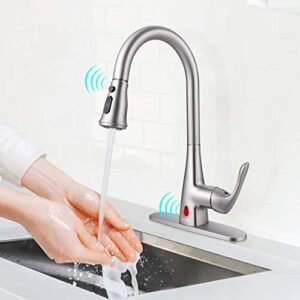 touchless kitchen faucet, himimi brushed nickel kitchen faucet with pull down sprayer, single handle and dual sensors smart faucet for kitchen sink, stainless steel kitchen faucet, anti-fingerprint