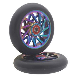 aibiku 110mm hollow wheel - bearings abec 11 installed - pro stunt scooter wheel fit for fuzion/envy/mgp/lucky tfox/vokul pro scooter replacement wheels - 2pcs(colorful/black)