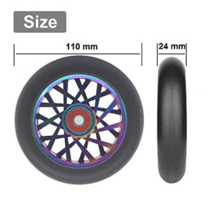 aibiku 110mm Hollow Wheel - Bearings ABEC 11 Installed - Pro Stunt Scooter Wheel fit for Fuzion/Envy/MGP/Lucky TFOX/Vokul Pro Scooter Replacement Wheels - 2PCS(Colorful/Black)