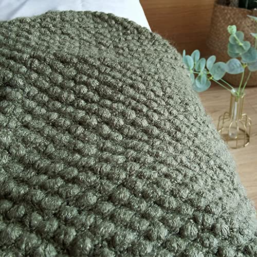 LOMAO Knitted Throw Blanket with Tassels Bubble Textured Lightweight Throws for Couch Cover Home Decor (Dark Olive, 50x60)