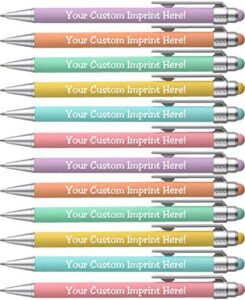 express pencils™ - pastel custom pens with stylus - soft touch design - personalized metal frame printed name pens with black ink - imprinted with logo or message (assorted)