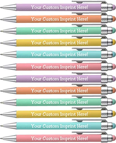 Express Pencils™ - Pastel Custom Pens with Stylus - Soft Touch Design - Personalized Metal Frame Printed Name Pens with Black Ink - Imprinted with Logo or Message (Assorted)