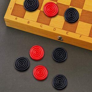 48 Pieces Wooden Checkers Pieces Only 1.06 Inch Wood Checker Board Game Pieces with Stackable Ridge and Drawstring Cloth Pouch, Red and Black Color