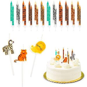 safari animal cake toppers and thin candles in holders (27 pieces)