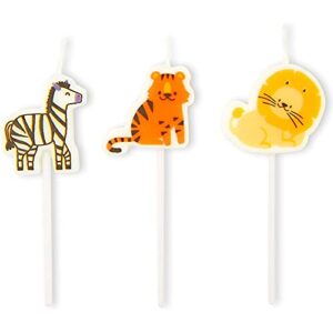 Safari Animal Cake Toppers and Thin Candles in Holders (27 Pieces)