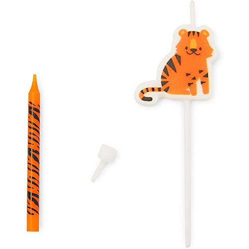 Safari Animal Cake Toppers and Thin Candles in Holders (27 Pieces)