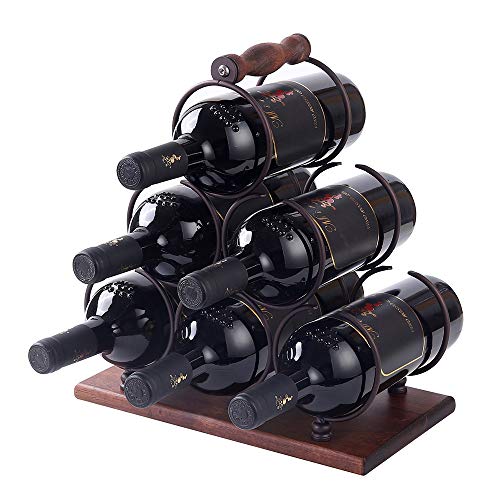 YCOCO Wine Holder,3 Tier 6 Bottles Countertop Wine Rack,Tabletop Wood Freestanding Wine Storage for Kitchen Home Bar Storage and Kitchen Decor,Brown