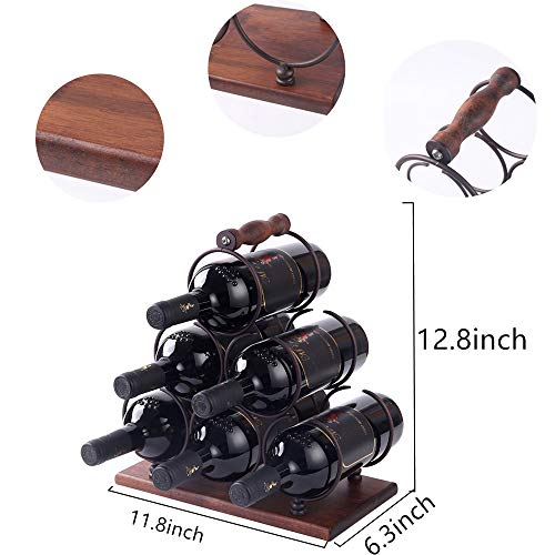 YCOCO Wine Holder,3 Tier 6 Bottles Countertop Wine Rack,Tabletop Wood Freestanding Wine Storage for Kitchen Home Bar Storage and Kitchen Decor,Brown