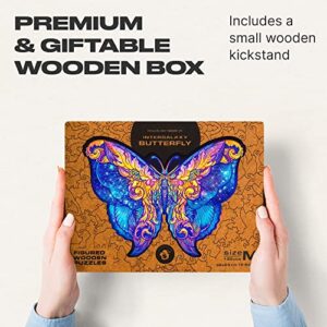 UNIDRAGON Wooden Jigsaw Puzzles - Intergalaxy Butterfly, 199 pcs, Medium 12.6"x9", Beautiful Gift Package, Unique Shape Best Gift for Adults and Kids