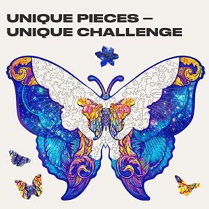 UNIDRAGON Wooden Jigsaw Puzzles - Intergalaxy Butterfly, 199 pcs, Medium 12.6"x9", Beautiful Gift Package, Unique Shape Best Gift for Adults and Kids