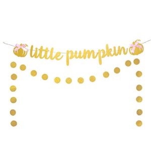 gold glittery little pumpkin banner for pumpkin baby shower party decorations, thanksgiving fall theme baby shower kid’s birthday party decorations