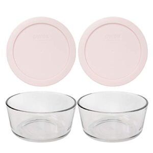 pyrex (2 7201 4 cup glass dishes & (2) 7201-pc 4 cup loring pink lids