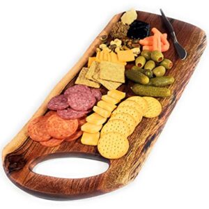 FEATHERLEE - Premium Natural Live Edge Acacia Serving Cutting Charcuterie Board With Round Handle