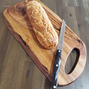 FEATHERLEE - Premium Natural Live Edge Acacia Serving Cutting Charcuterie Board With Round Handle