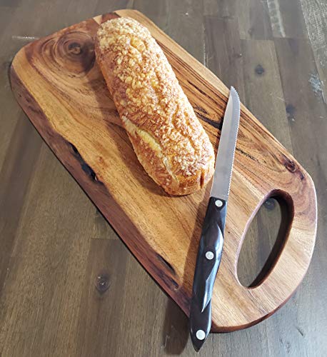 FEATHERLEE - Premium Natural Live Edge Acacia Serving Cutting Charcuterie Board With Round Handle