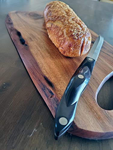 FEATHERLEE - Premium Natural Live Edge Acacia Serving Cutting Charcuterie Board With Round Handle