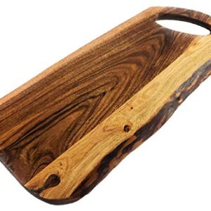 FEATHERLEE - Premium Natural Live Edge Acacia Serving Cutting Charcuterie Board With Round Handle