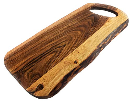 FEATHERLEE - Premium Natural Live Edge Acacia Serving Cutting Charcuterie Board With Round Handle