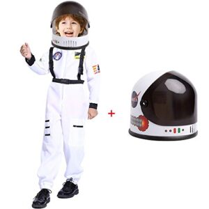 eccbox kids astronaut costume space suit role play dress up with movable visor helmet (white costume with helmet, 7-8)