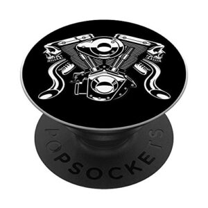 skull v-twin motorbike engine popsockets grip and stand for phones and tablets