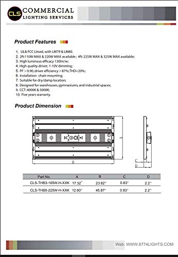 Commercial Lighting Services LED HighBay Light 165 Watt Warehouse Light, 21450 Lumens, 5000 Kelvin High Bay