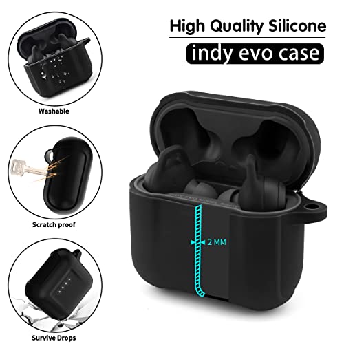 Alquar Case Cover for Skullcandy Indy EVO, Anti-Lost/Shockproof/Waterproof/LED Visible, Skullcandy Indy Evo True Wireless in-Ear Earbud Silicone Case Cover with Keychain -Black