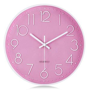 lafocuse 12 inch 3d numbers pink wall clock for living room decor, modern kitchen wall clock battery operated silent non-ticking bedroom home office