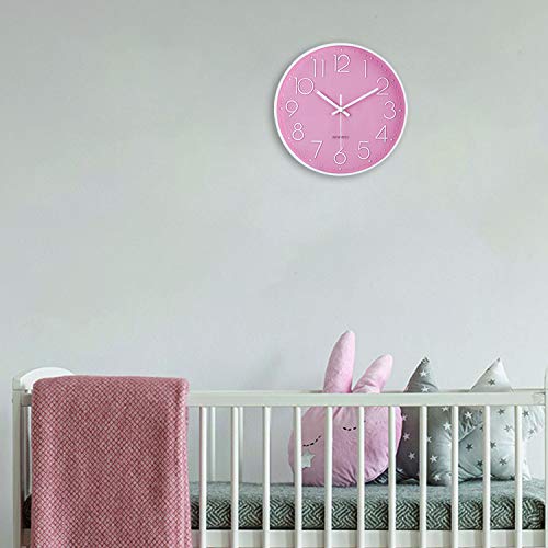 Lafocuse 12 Inch 3D Numbers Pink Wall Clock for Living Room Decor, Modern Kitchen Wall Clock Battery Operated Silent Non-Ticking Bedroom Home Office