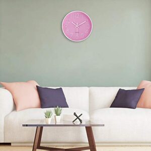 Lafocuse 12 Inch 3D Numbers Pink Wall Clock for Living Room Decor, Modern Kitchen Wall Clock Battery Operated Silent Non-Ticking Bedroom Home Office