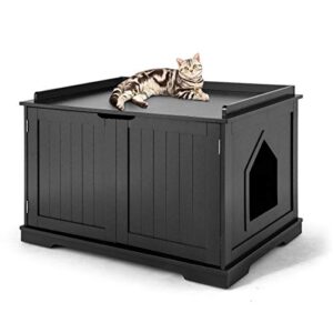 tangkula litter box enclosure, cat litter box furniture hidden, nightstand pet house with double doors, indoor decorative cat box cabinet, cat washroom storage bench for large cat kitty