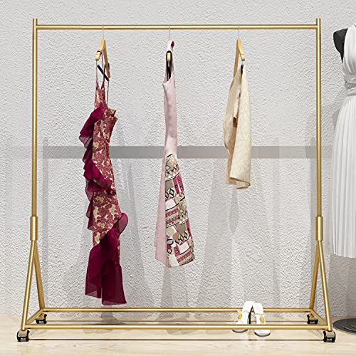 HOMEKAYT Gold Clothing Rack with Shelf Heavy Duty Garment Rack Modern Display Rack for Home, Boutique, Retail (Iron) (59’’L on Wheels)