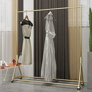 HOMEKAYT Gold Clothing Rack with Shelf Heavy Duty Garment Rack Modern Display Rack for Home, Boutique, Retail (Iron) (59’’L on Wheels)