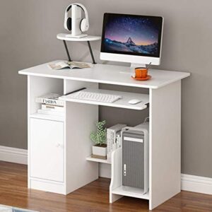 NDGDGA Computer Desk, Desktop Home Modern Simple Style Desk, Creative Desk Writing Desk, Laptop Study Table Office Workstation with Storage Shelves Pullout Keyboard Tray (White-A, 35.4×18.9×28.3in)