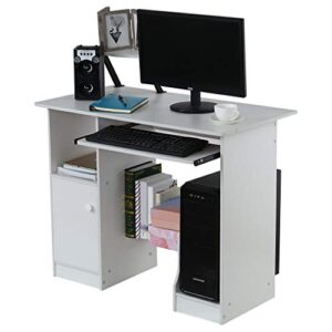 NDGDGA Computer Desk, Desktop Home Modern Simple Style Desk, Creative Desk Writing Desk, Laptop Study Table Office Workstation with Storage Shelves Pullout Keyboard Tray (White-A, 35.4×18.9×28.3in)