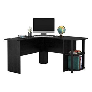 Anshunyin L-Shaped Wood Right-Angle Computer Desk with Two-Layer Bookshelves Modern Office Desk with Storage Shelves, Sturdy Writing Table Workstation for Home Office Black